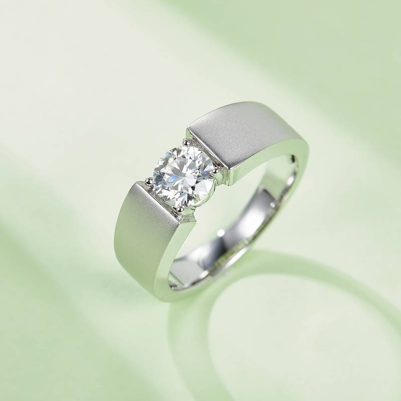 震东款S925银镀白金MoissaniteMen's Ring1ctD级